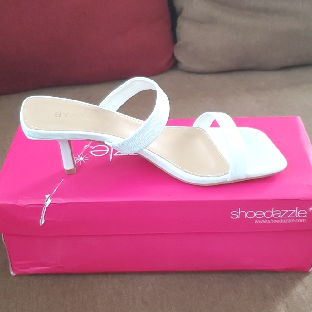 White kitty heels sandals